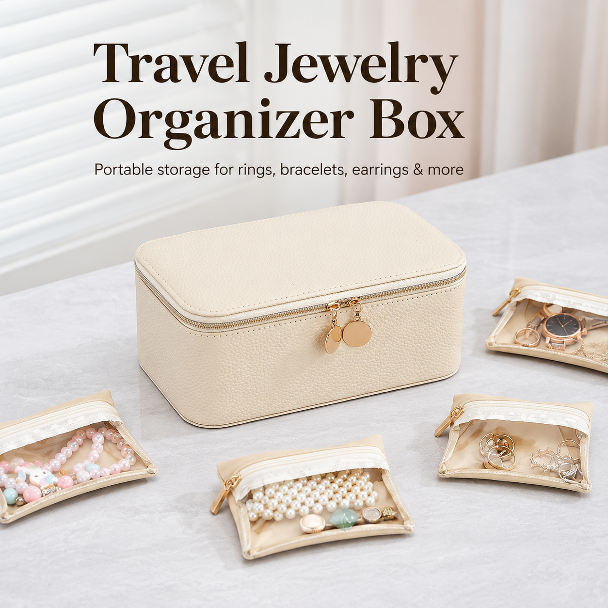12-Compartment Zippered Jewelry Organizer Box
