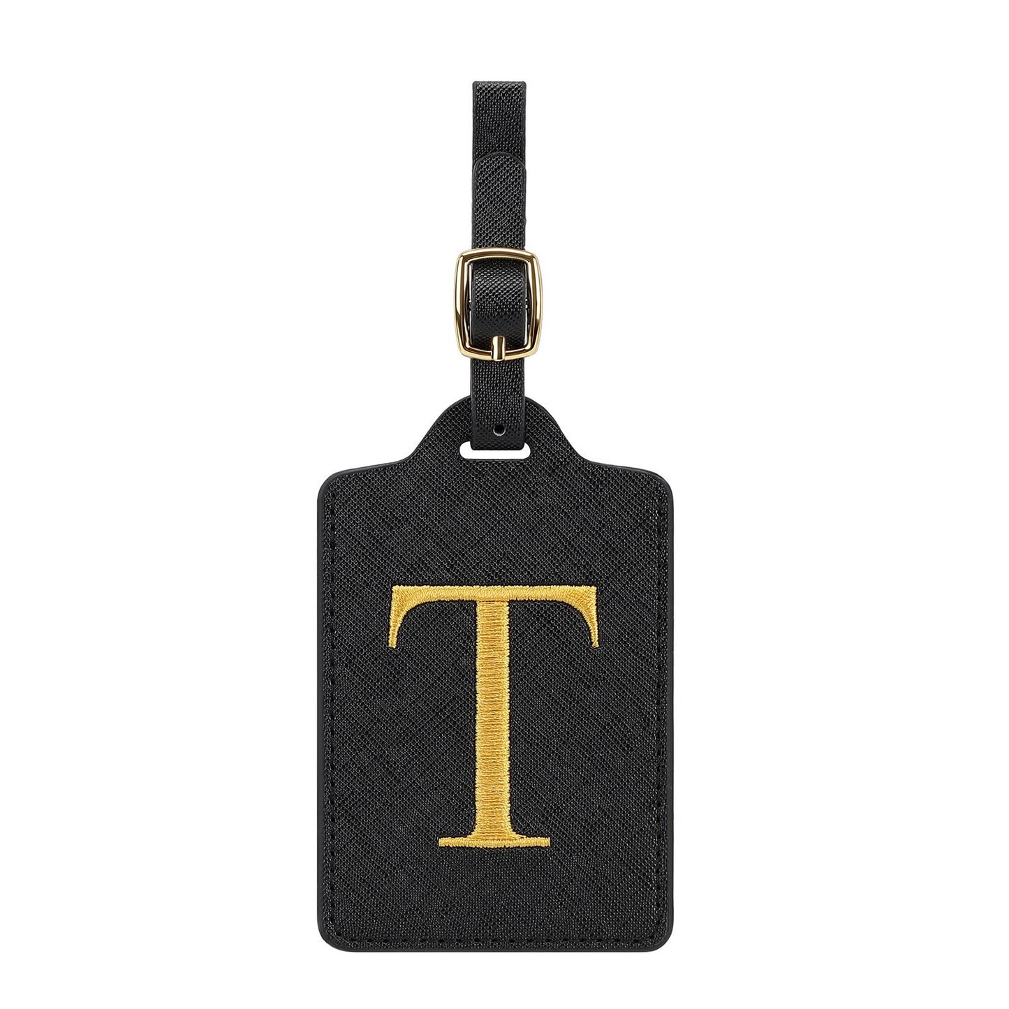 ✈️ Personalize Your Journey | Cute Embroidered Initial Letter A Black PU Leather Luggage Tag & Suitcase Identifier 🏷️