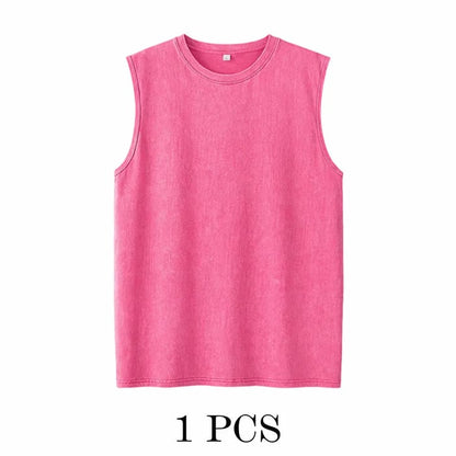 1/4 Pack Men's Oversized Tshirts Sports Vintage Heavy Cotton Tshirt Washed Loose Fit Athletic Tee Sleeveless Vest