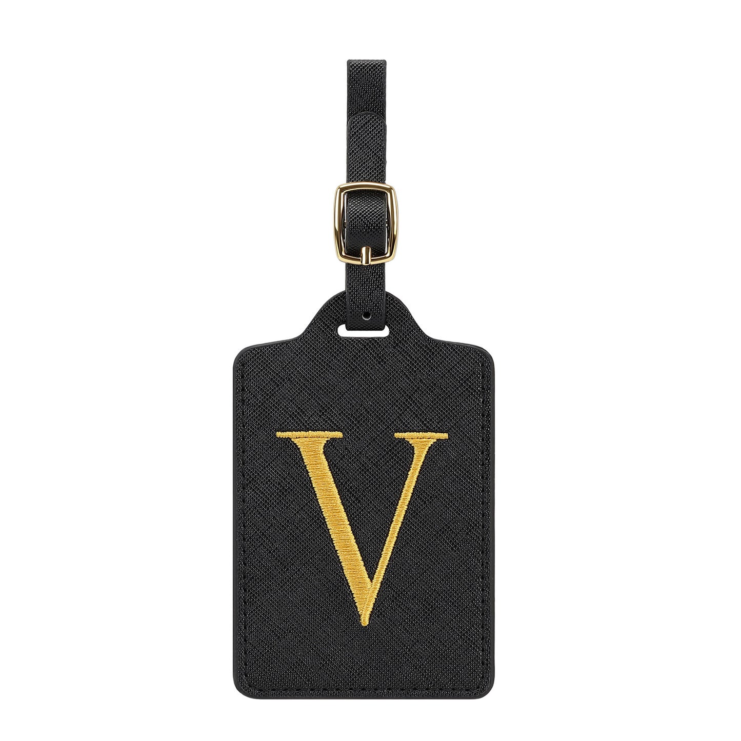 ✈️ Personalize Your Journey | Cute Embroidered Initial Letter A Black PU Leather Luggage Tag & Suitcase Identifier 🏷️