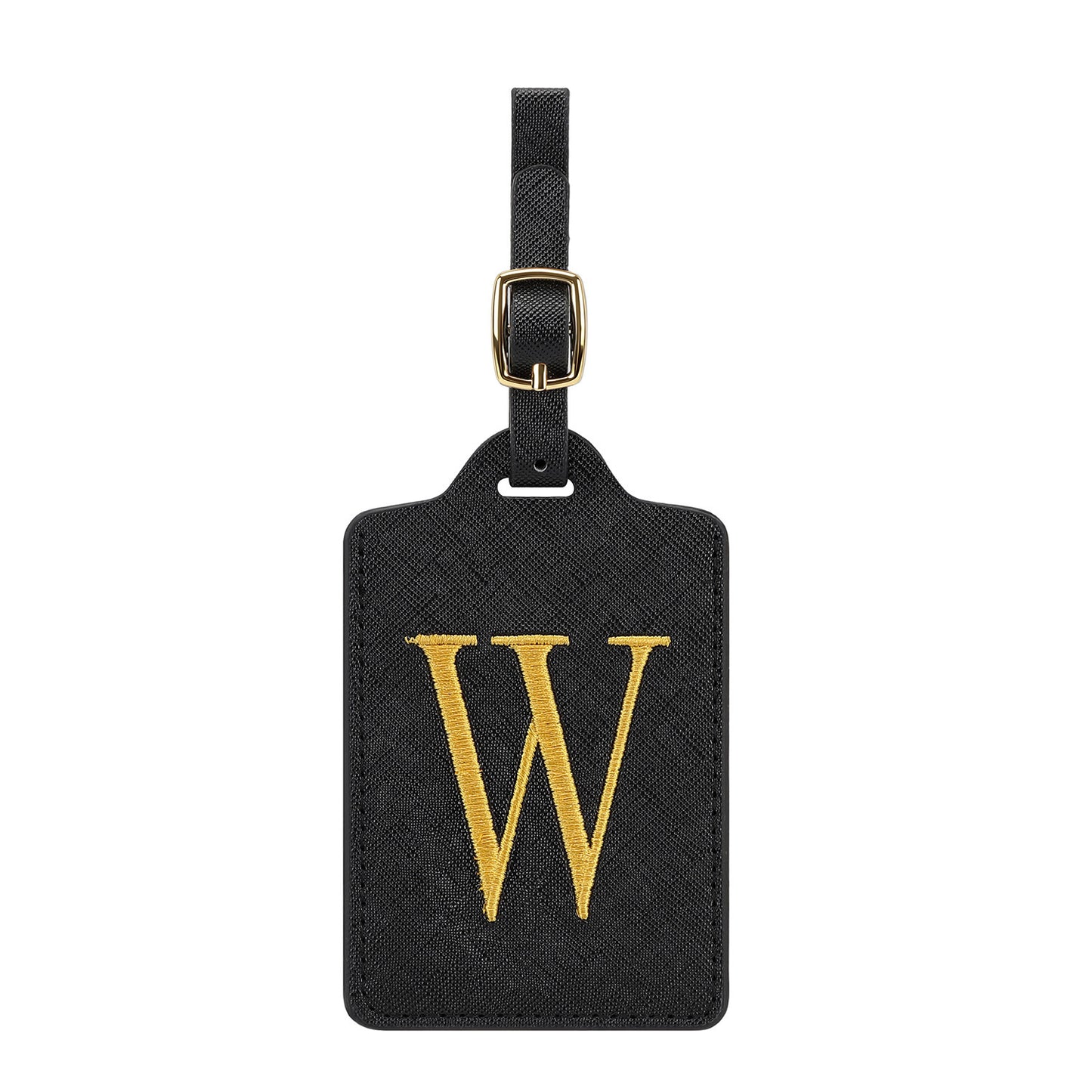 ✈️ Personalize Your Journey | Cute Embroidered Initial Letter A Black PU Leather Luggage Tag & Suitcase Identifier 🏷️