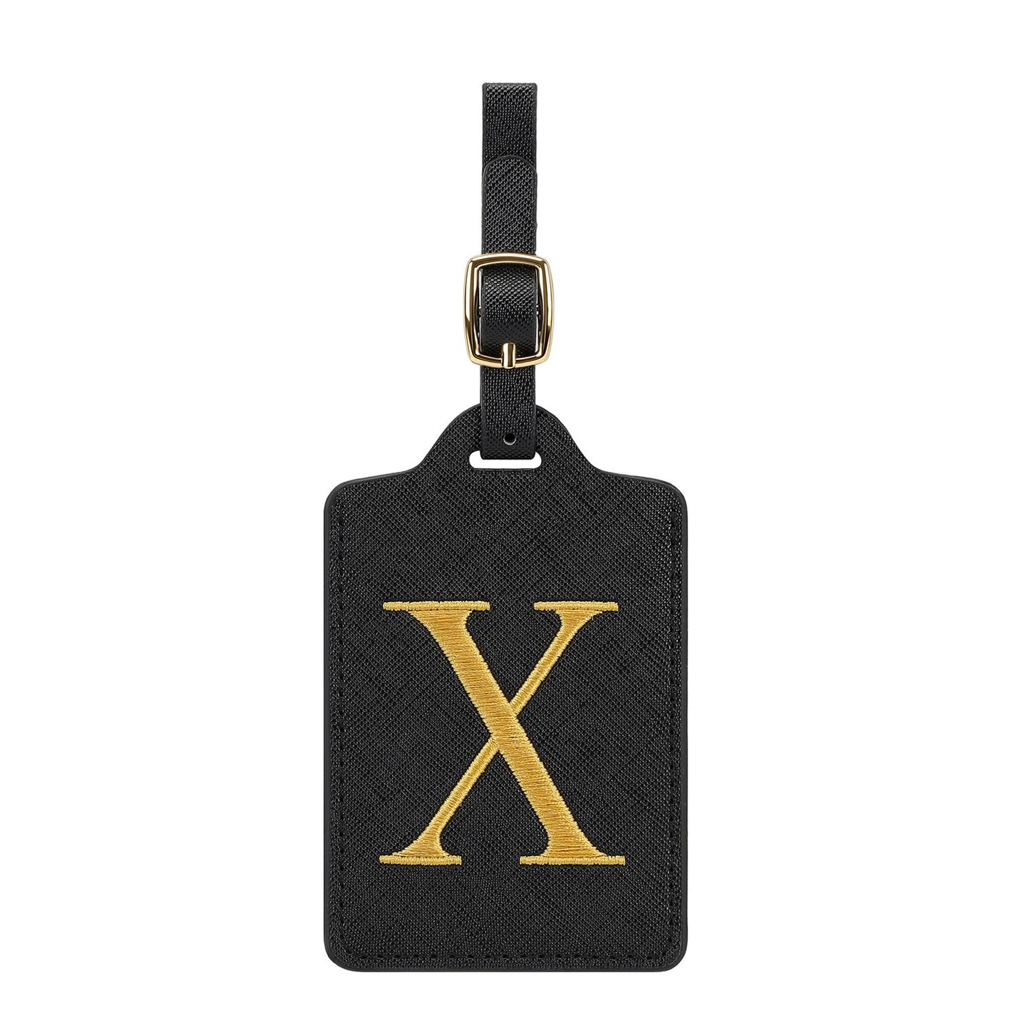 ✈️ Personalize Your Journey | Cute Embroidered Initial Letter A Black PU Leather Luggage Tag & Suitcase Identifier 🏷️