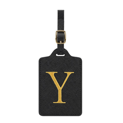 ✈️ Personalize Your Journey | Cute Embroidered Initial Letter A Black PU Leather Luggage Tag & Suitcase Identifier 🏷️