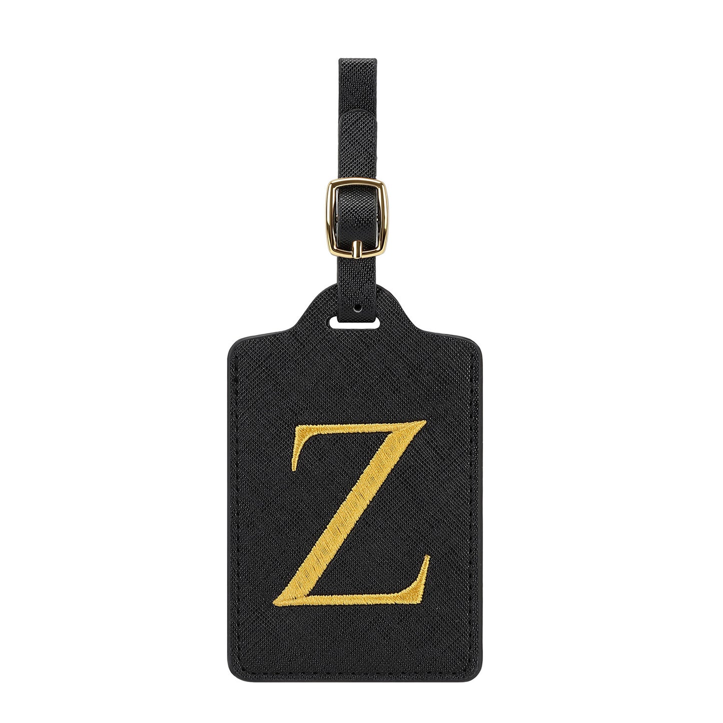 ✈️ Personalize Your Journey | Cute Embroidered Initial Letter A Black PU Leather Luggage Tag & Suitcase Identifier 🏷️