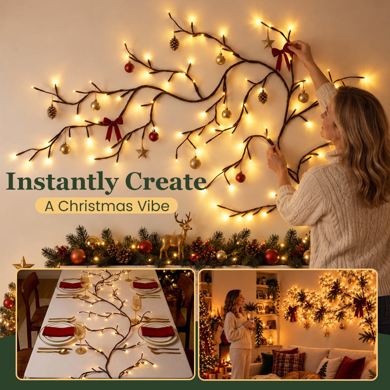 Christmas wall decorated with warm LED branch lights