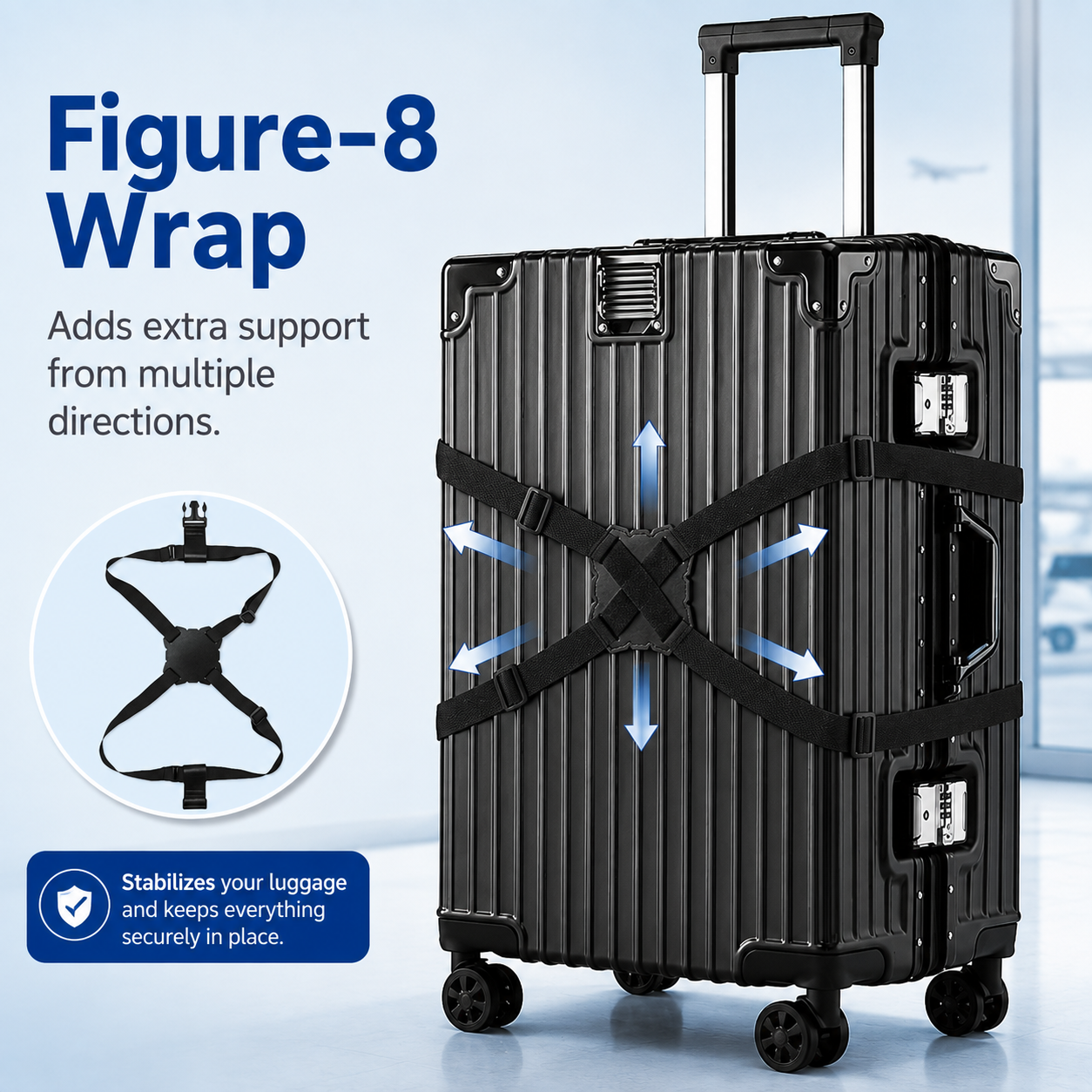 Figure-8 safety luggage straps