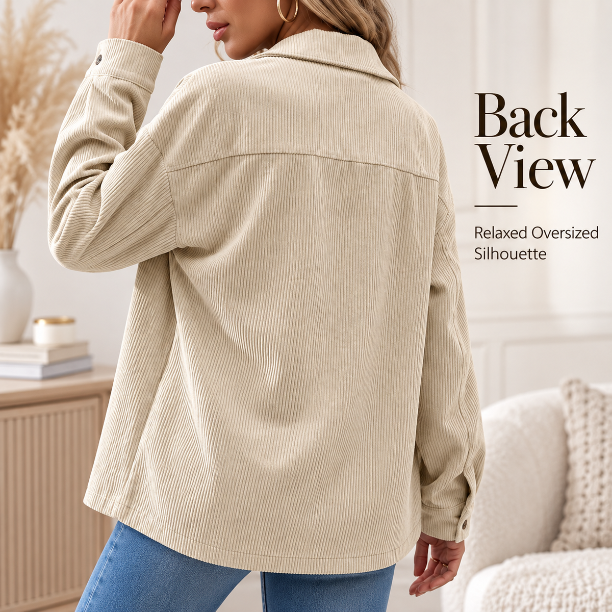 Women’s Corduroy Shacket – Relaxed Fit Button-Up Jacket