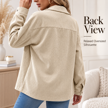 Women’s Corduroy Shacket – Relaxed Fit Button-Up Jacket