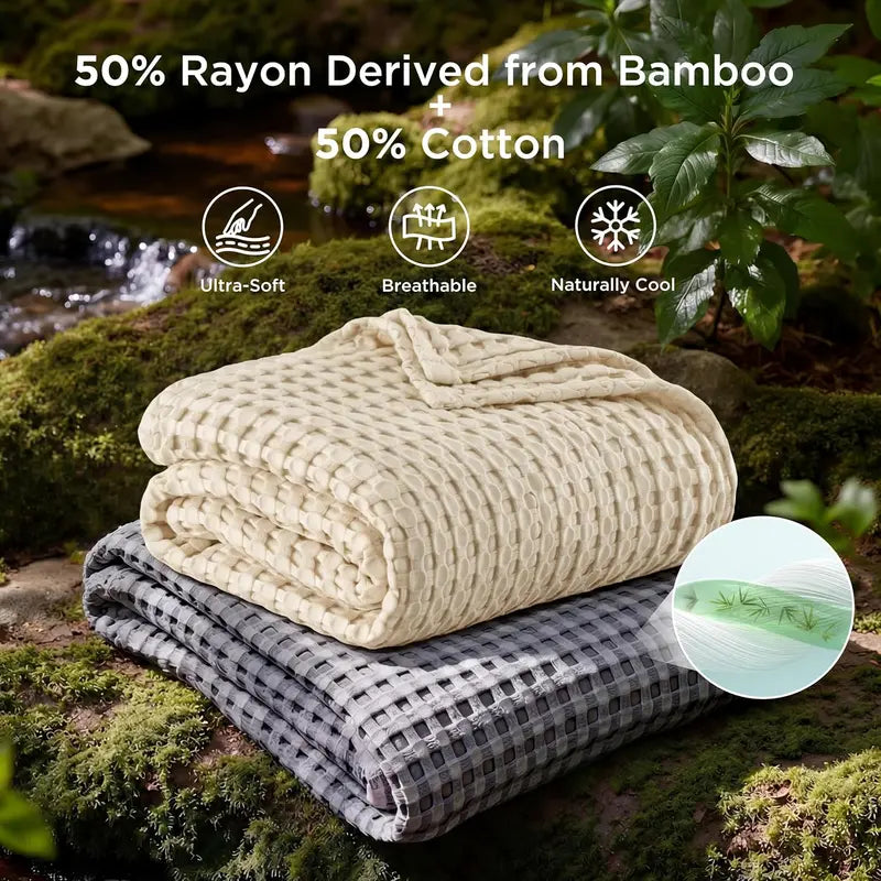 🥶 Attention Hot Sleepers: The Luxury Bamboo Waffle Blanket That Ends Night Sweats Permanently! 🎋❄️