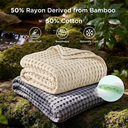 🥶 Attention Hot Sleepers: The Luxury Bamboo Waffle Blanket That Ends Night Sweats Permanently! 🎋❄️