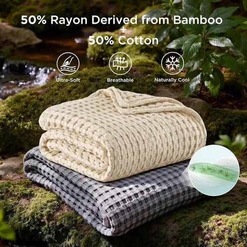 🥶 Attention Hot Sleepers: The Luxury Bamboo Waffle Blanket That Ends Night Sweats Permanently! 🎋❄️