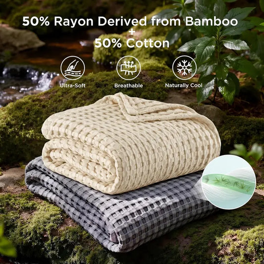 🥶 Attention Hot Sleepers: The Luxury Bamboo Waffle Blanket That Ends Night Sweats Permanently! 🎋❄️