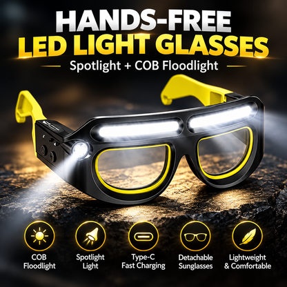 Hands-Free LED Light Glasses with Spotlight & COB Floodlight