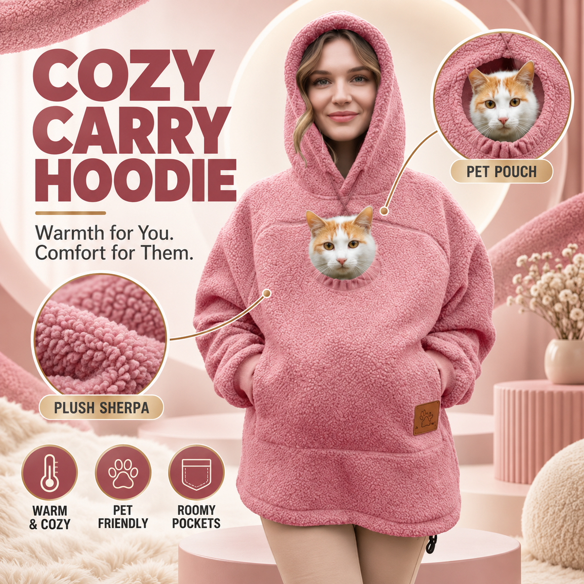 Cozy oversized pet pouch hoodie product features