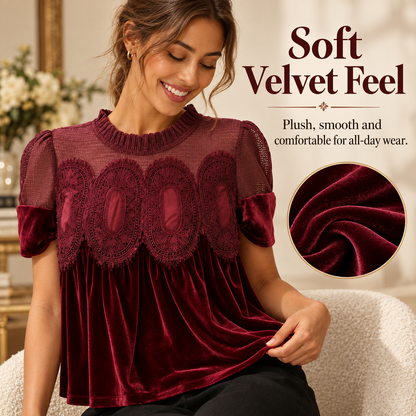 Women's Vintage Velvet Lace Blouse