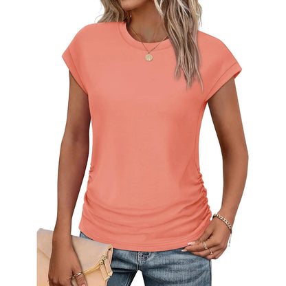 ✨ Effortless Elegance | Women's Summer Ruched Cap Short Sleeve T-Shirt 👚