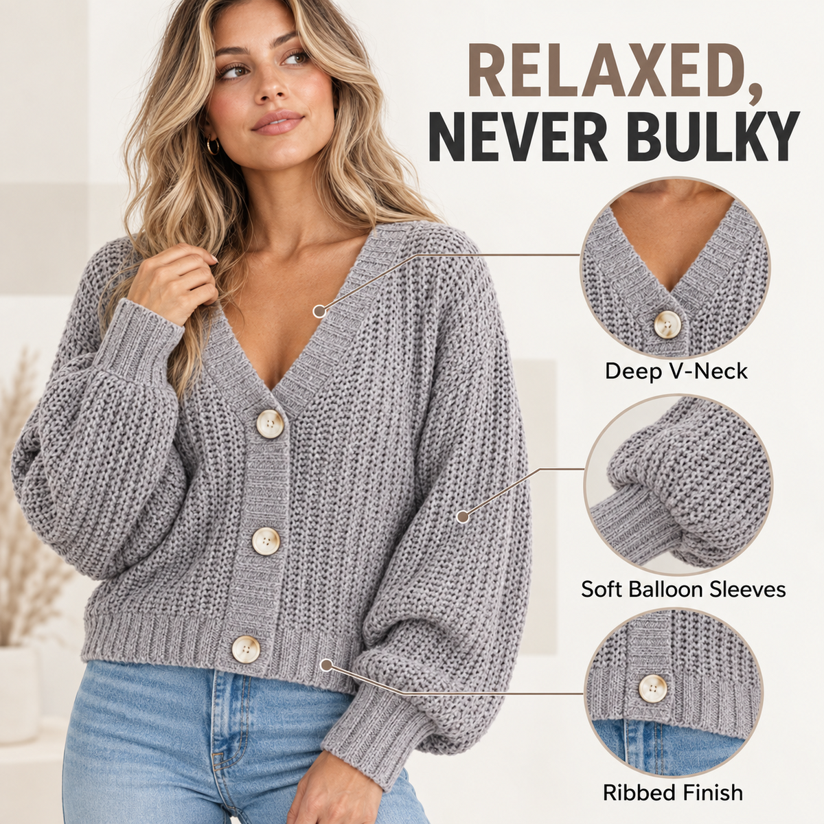 Women's relaxed sleeve chunky knit cardigan