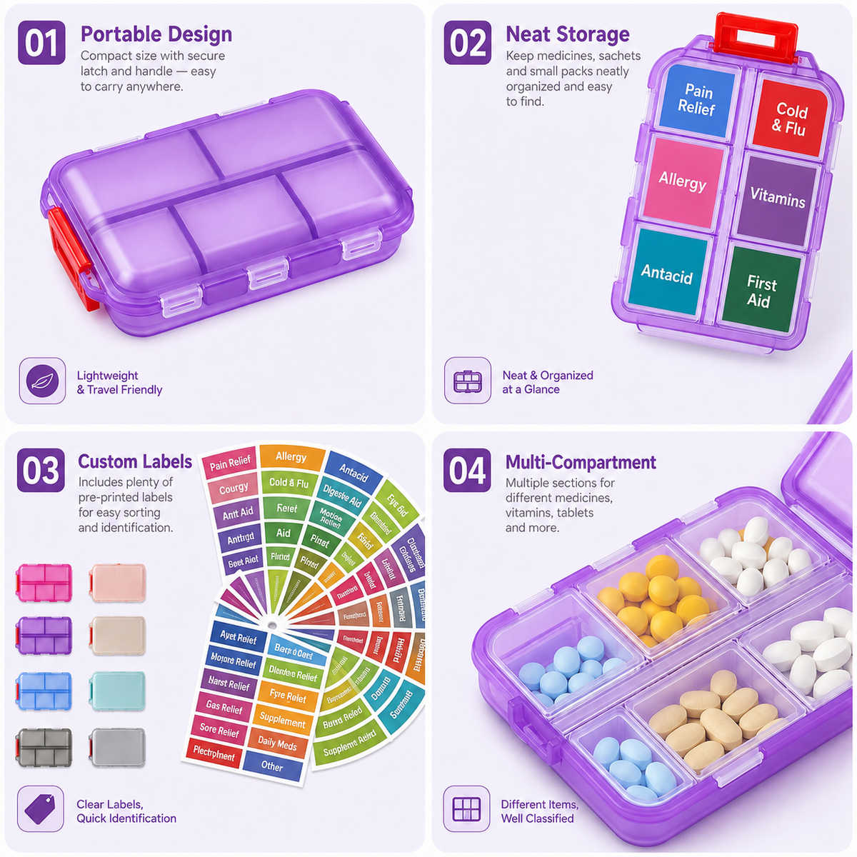 💊 Travel Pill Organizer with 200 Labels | 10 Compartments ✈️