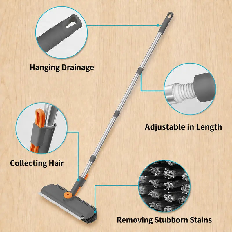 🧹 No-Bend Cleaning | 3-in-1 Adjustable Long Handle Floor Scrub Brush & Squeegee ✨