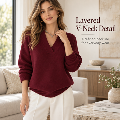 Women's Elegant Layered V-Neck Knit Sweater