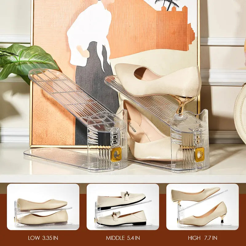 👠 Double Your Space | 2-Pack Clear Premium Shoe Slots & Stacker Organizers ✨