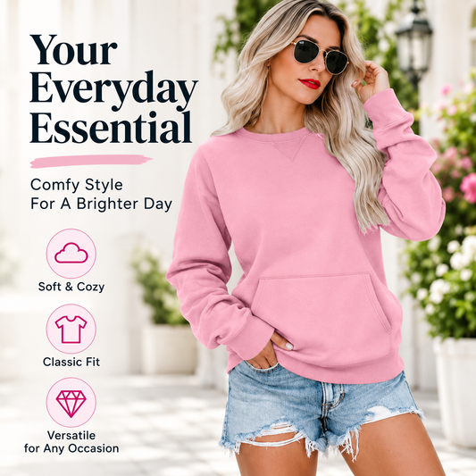 Women's Oversized Crewneck Sweatshirt with Kangaroo Pocket