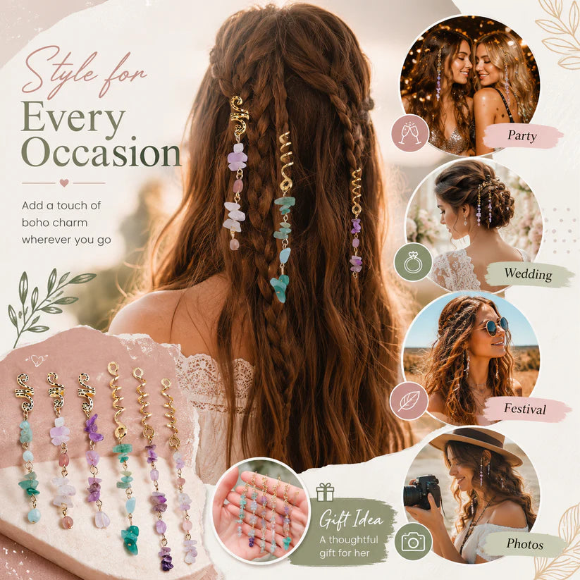 🔥 Hot Sale | Colored Natural Stone Pendant Hair Jewelry for Braids