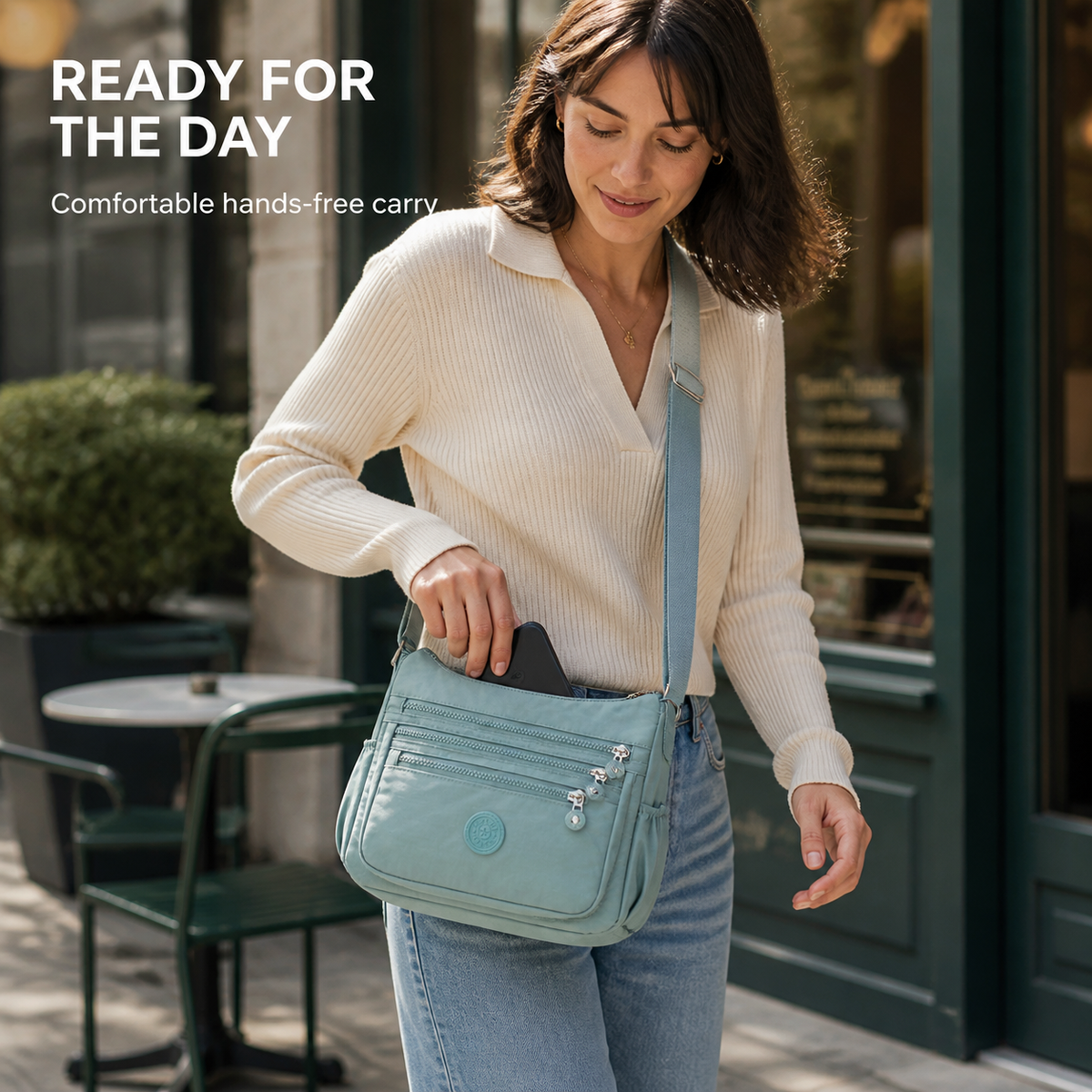 Multi-Pocket Nylon Crossbody Bag