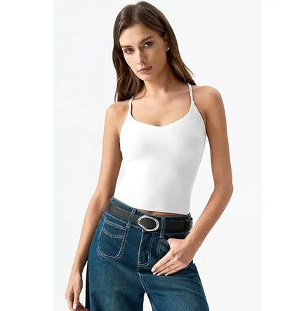👗 Stunning Back Profile | Women's V-Neck Cross Back Tank Top Double-Lined Anti-See-Through Camisole ✨