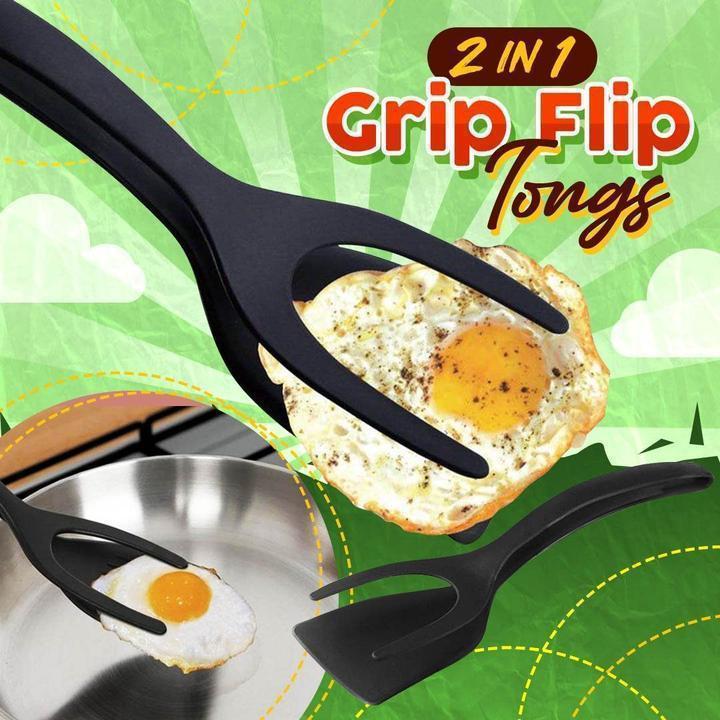 🍳 Flip with Ease | 2-in-1 Multi-Functional Kitchen Spatula Tongs with Food-Grade Silicone Tips 🥩