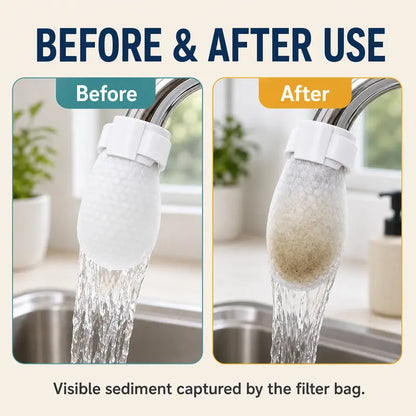 🚰 Crystal Clear Flow | 50-Piece Disposable Cotton Faucet Filter Bags Variety Pack with 5 Fastening Straps 💧
