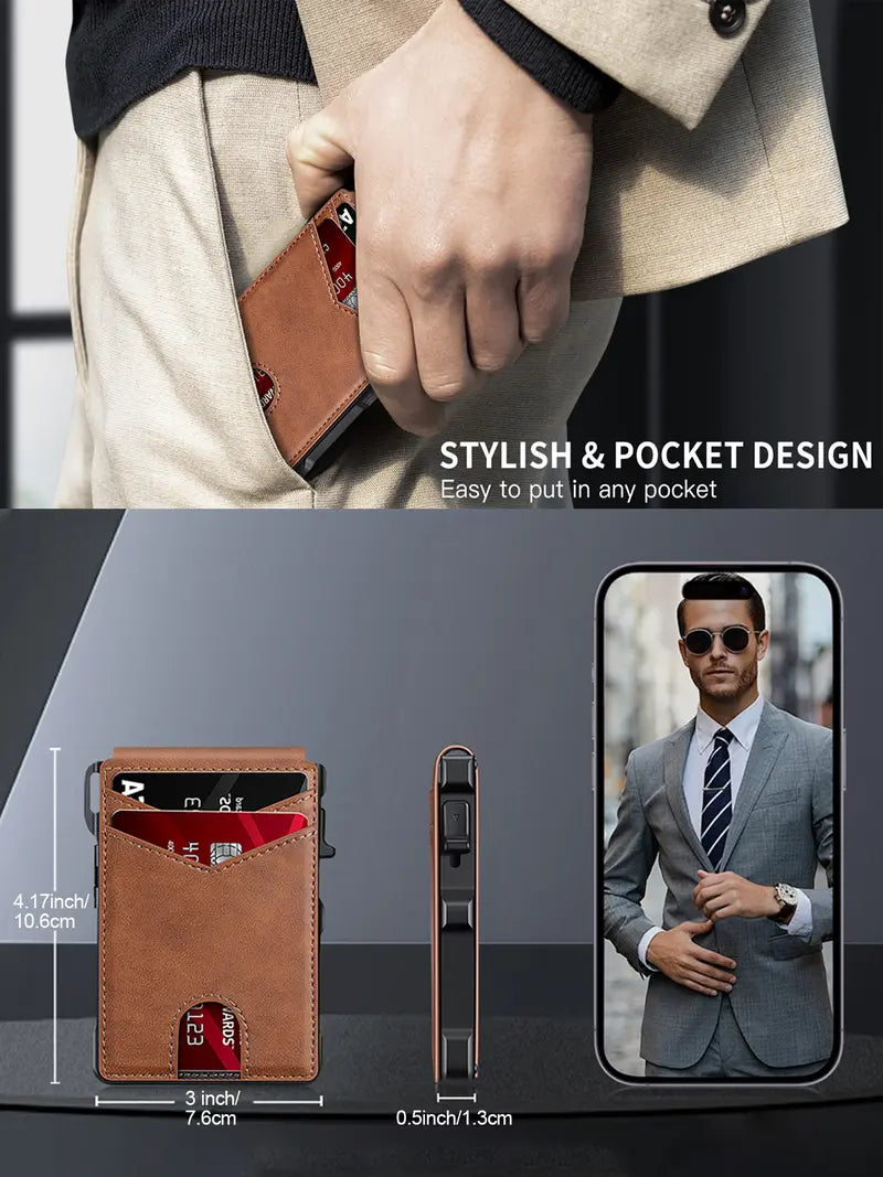 💼 Minimalist Tech | Men's Slim RFID-Blocking Pop-Up Wallet with Money Clip 🎁