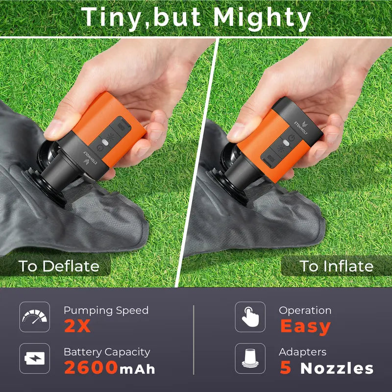 🏕️ The Ultimate Outdoor Essential | Portable Mini Air Pump with Camping LED Light, Fast Rechargeable Inflator/Deflator for Air Mattress & Pool Floats ✨