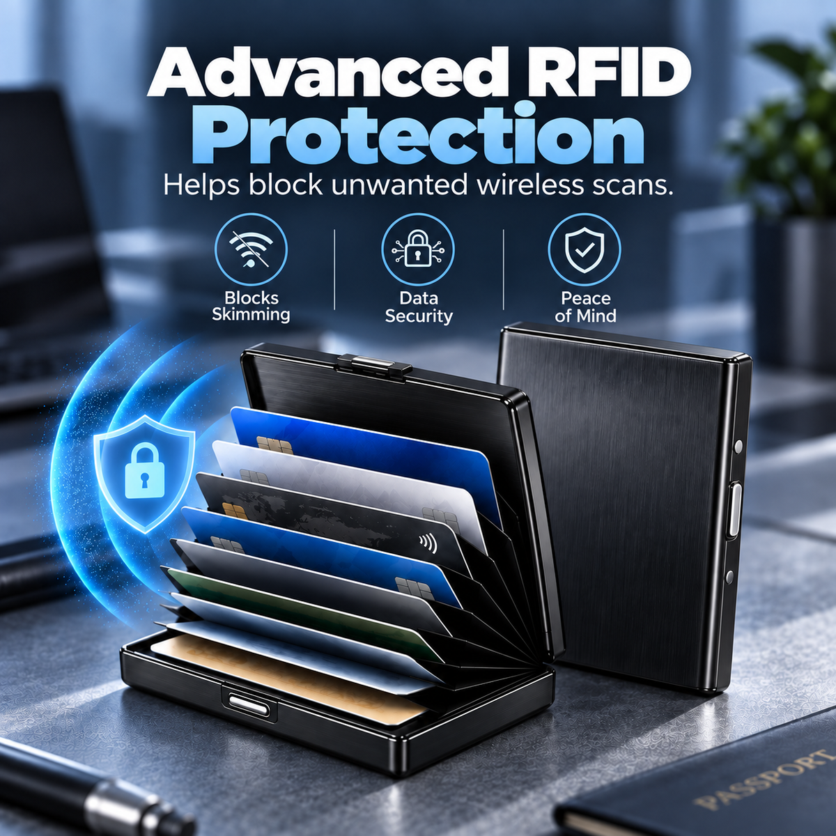 Slim RFID Blocking Leather & Metal Card Holder