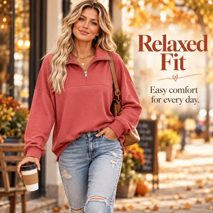 Women’s Oversized Waffle Knit Half-Zip Pullover