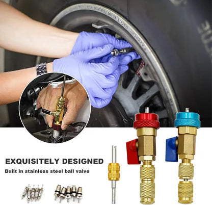 🚗 Zero-Leakage Mastery | R134a High & Low Pressure A/C Valve Core Remover Installer Tool Kit with Ball Valve 🛠️