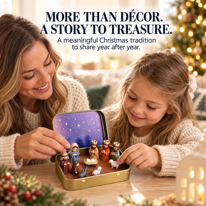 Mini Christmas Nativity Scene Set with Storage Box