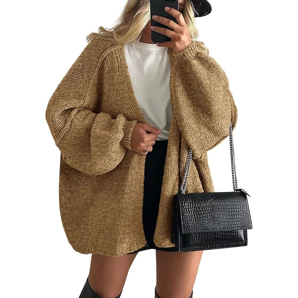 🍂 Cozy Fall Elegance | Women's Oversized Cardigan Sweater, Lightweight Long Lantern Sleeve Open-Front Knitwear Top ✨