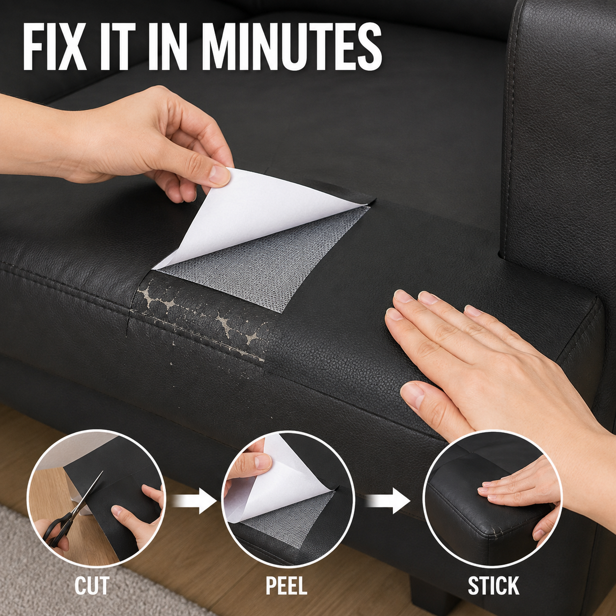 Cut peel and stick leather repair patch