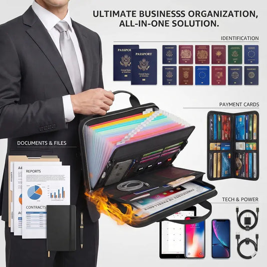 🛡️ Asset Safe Haven | Heavy-Duty Fireproof & Waterproof Expanding File Organizer Bag with Portable Handle 📁