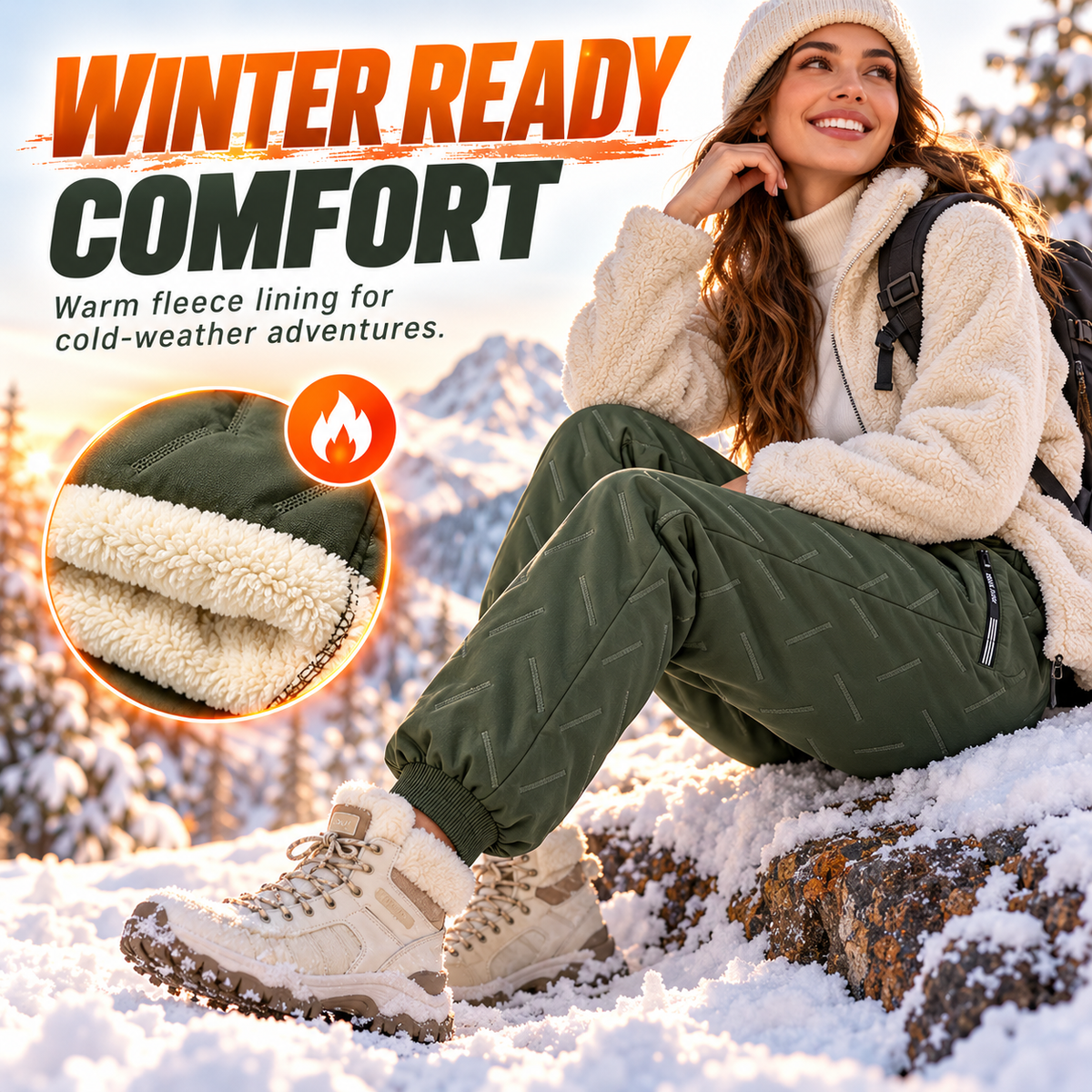 Women's winter pants with thick soft fleece lining