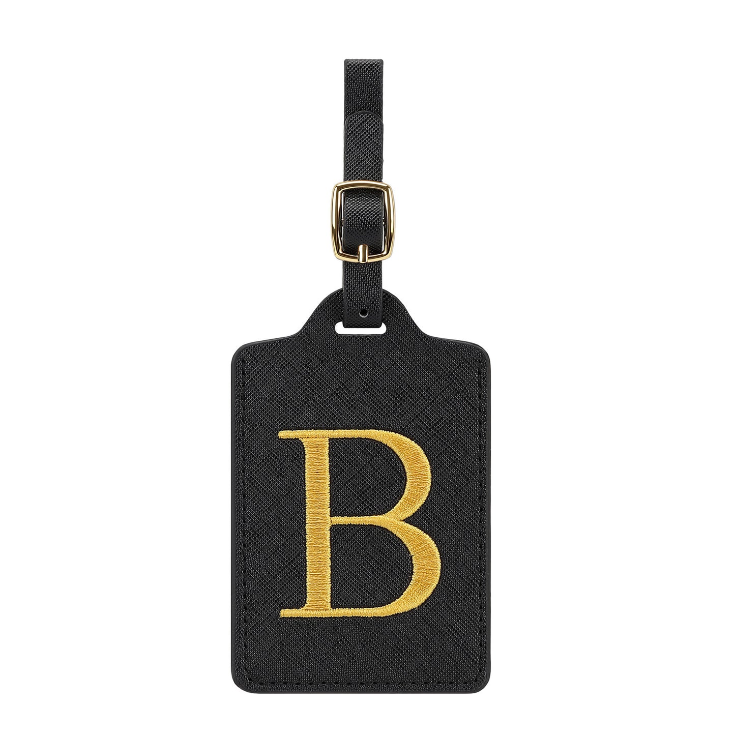 ✈️ Personalize Your Journey | Cute Embroidered Initial Letter A Black PU Leather Luggage Tag & Suitcase Identifier 🏷️