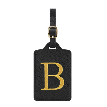 ✈️ Personalize Your Journey | Cute Embroidered Initial Letter A Black PU Leather Luggage Tag & Suitcase Identifier 🏷️