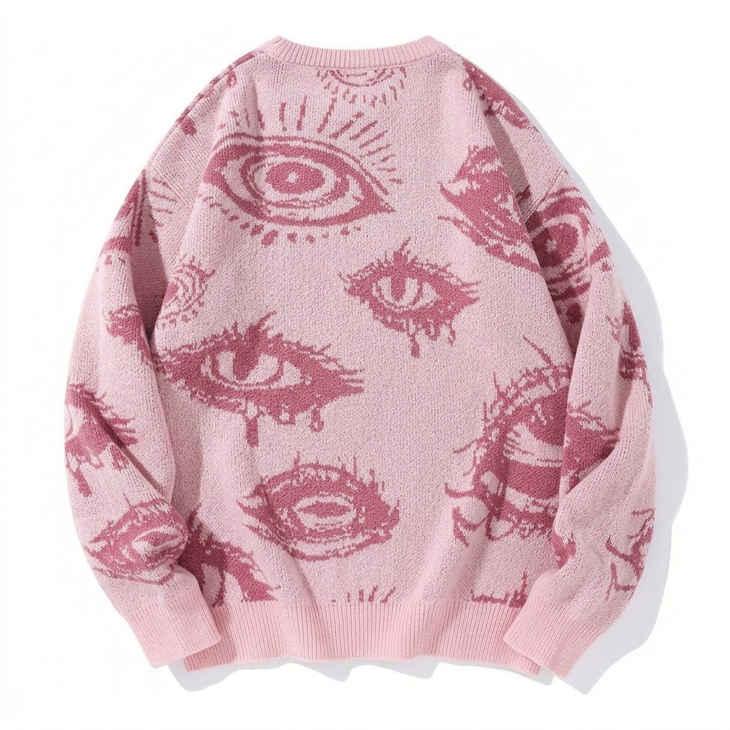 All-Over Eye Graphic Oversized Knit Sweater
