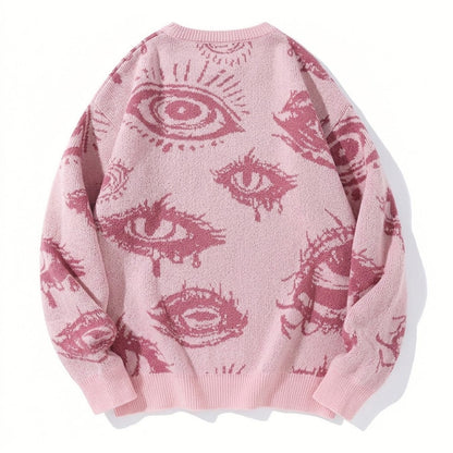 All-Over Eye Graphic Oversized Knit Sweater