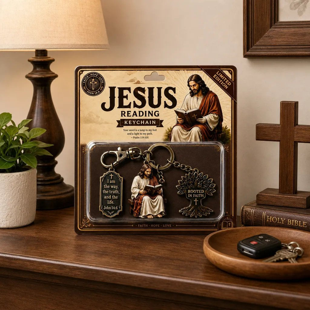 ✝️ Walk in Wisdom | Beautiful "Jesus Reading" Keychain, Premium Stainless Steel Christian Faith Monogram Backpack Charm Gift 🙏