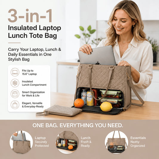 💻 Streamline Your Commute | 3-in-1 Multi-Functional Insulated Laptop Bag & Large Capacity Lunch Tote Organizer for Work & School 🍱