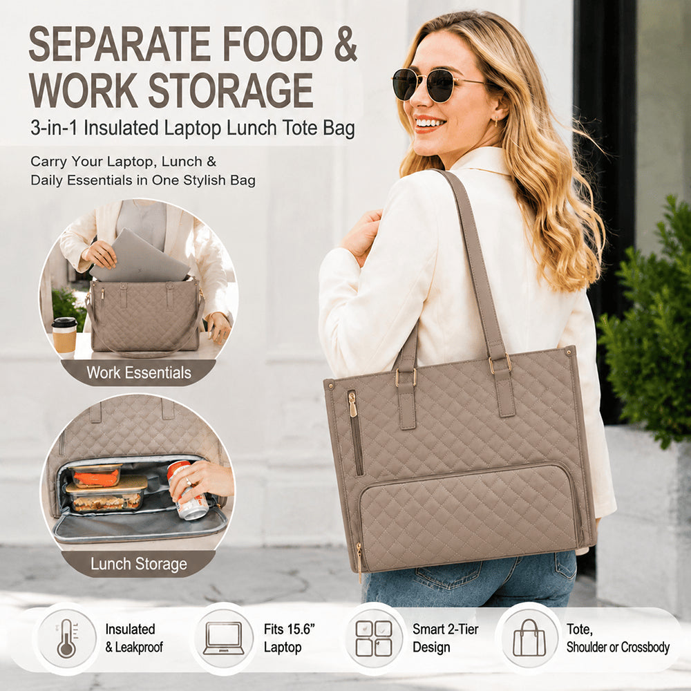 💻 Streamline Your Commute | 3-in-1 Multi-Functional Insulated Laptop Bag & Large Capacity Lunch Tote Organizer for Work & School 🍱