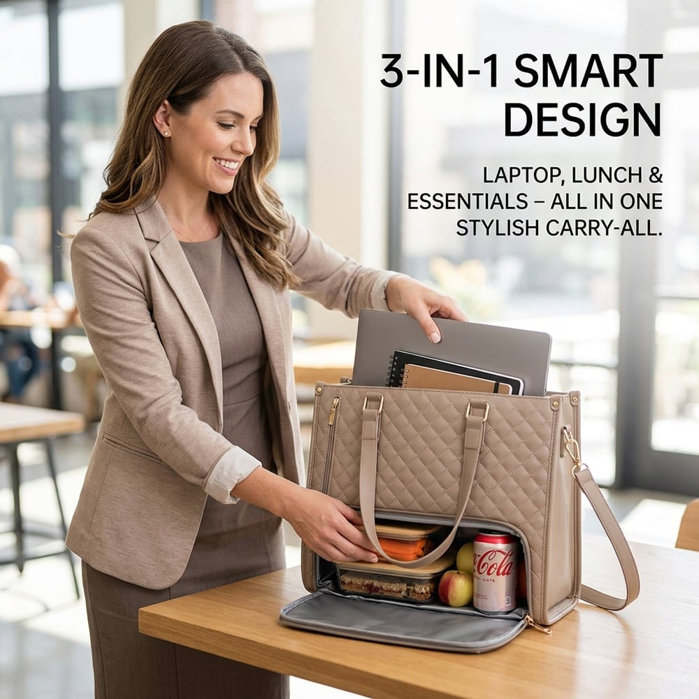 💻 Streamline Your Commute | 3-in-1 Multi-Functional Insulated Laptop Bag & Large Capacity Lunch Tote Organizer for Work & School 🍱