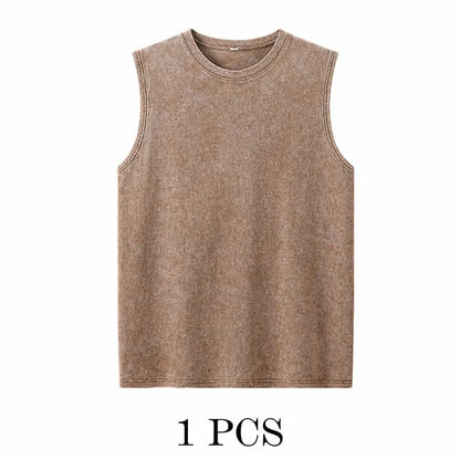1/4 Pack Men's Oversized Tshirts Sports Vintage Heavy Cotton Tshirt Washed Loose Fit Athletic Tee Sleeveless Vest